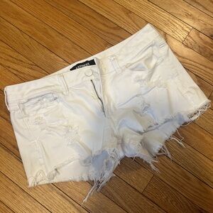 Express Women's White Distressed Denim Shorts